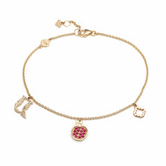 Armenian Letter and Pomegranate Ruby Pavé Charm Bracelet in Yellow Gold