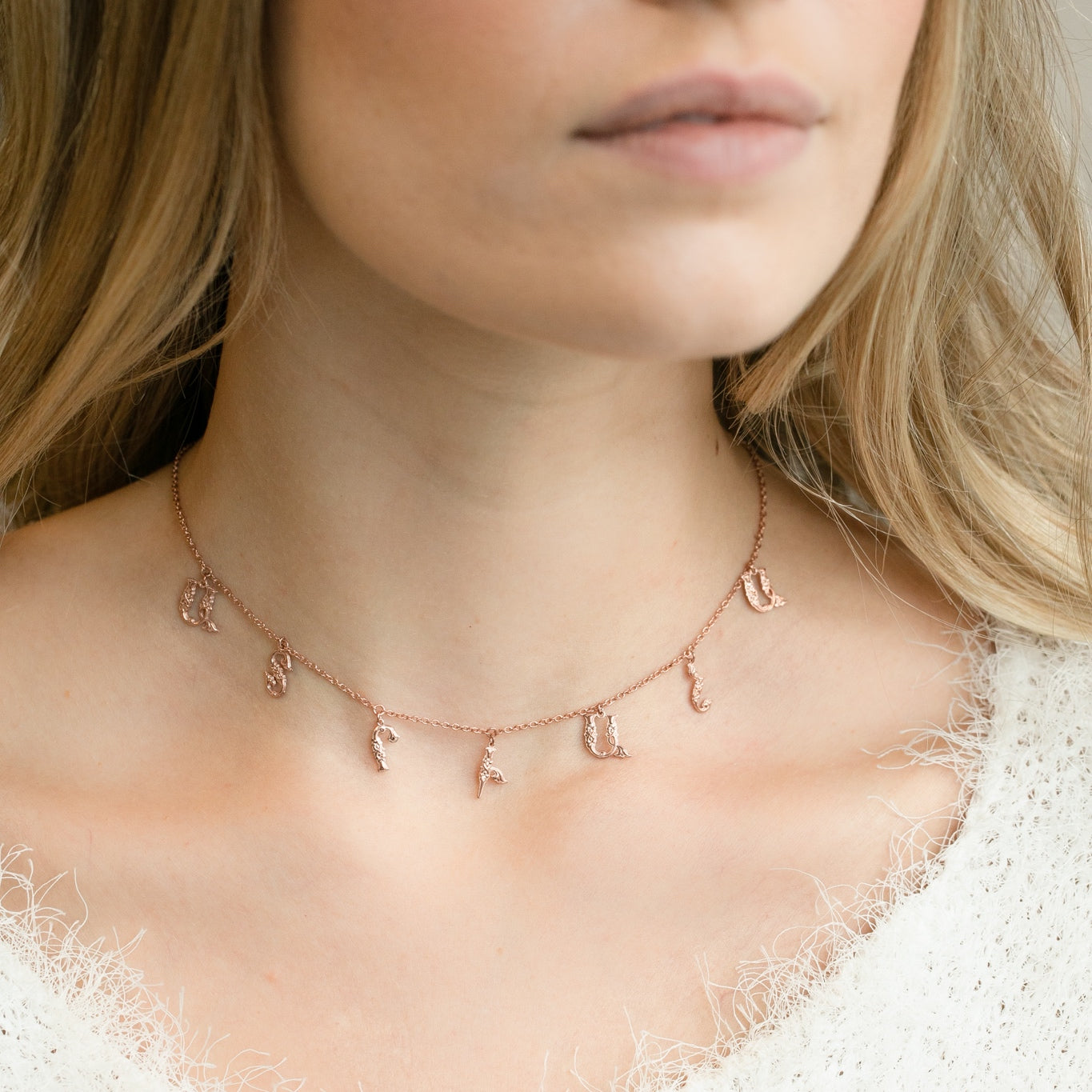 Armenian Spaced Seven-Letter Name Necklace on a Model