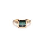 Asscher Cut Green Tourmaline Diamond Pavé Bezel Ring