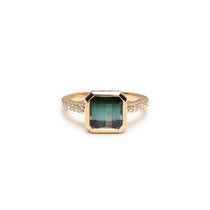 Asscher Cut Green Tourmaline Diamond Pavé Bezel Ring