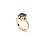 Asscher Cut Green Tourmaline Diamond Pavé Bezel Ring Side View