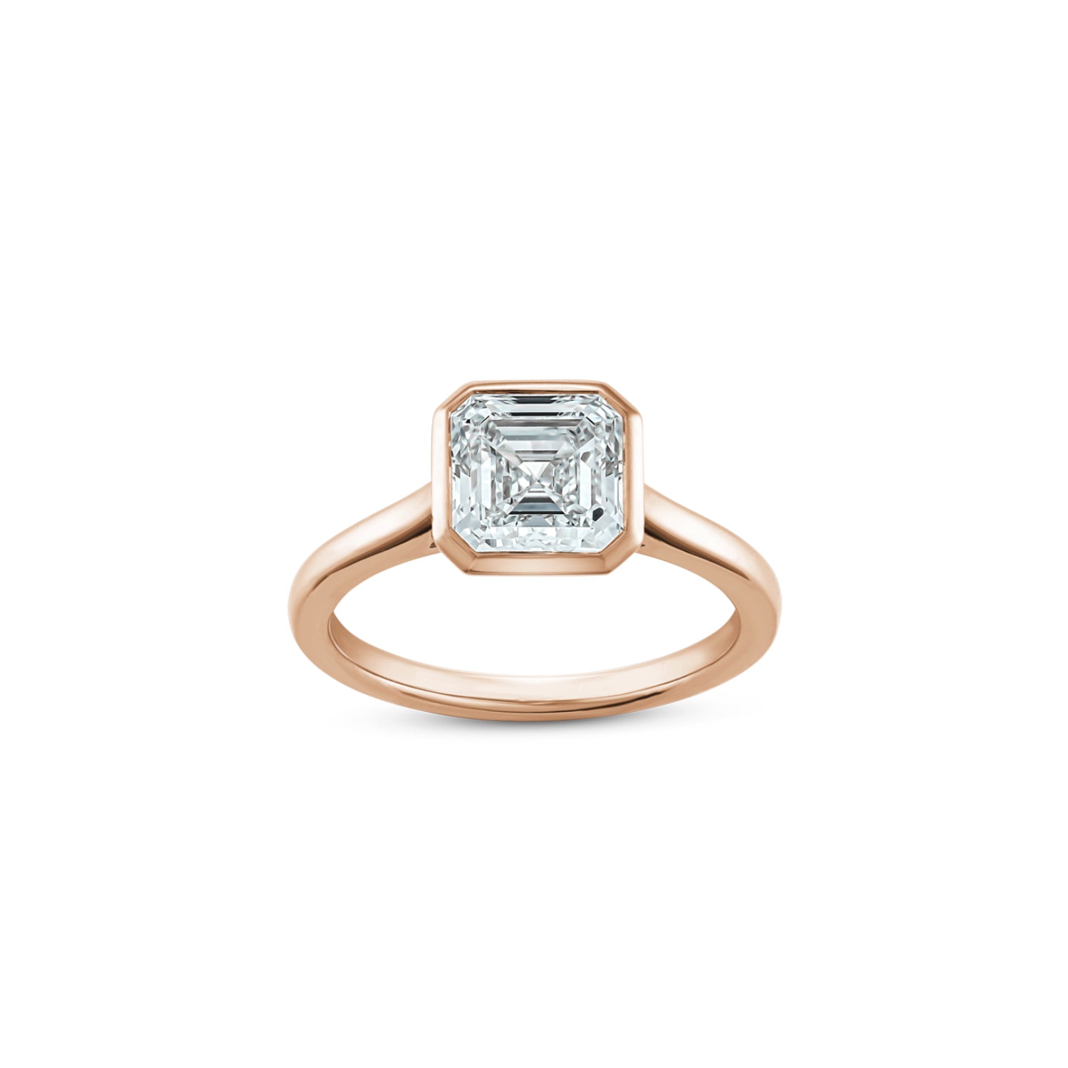 Asscher Cut Lab-Grown Diamond Bezel Solitaire Engagement Ring in Rose Gold Front View