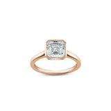 Asscher Cut Lab-Grown Diamond Bezel Solitaire Engagement Ring in Rose Gold Front View