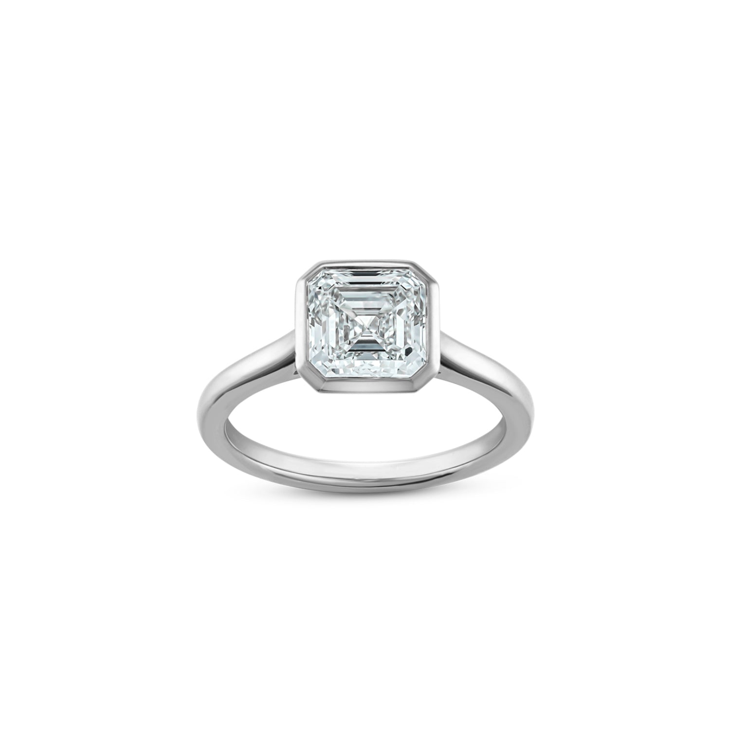 Asscher Cut Lab-Grown Diamond Bezel Solitaire Engagement Ring in White Gold Front View