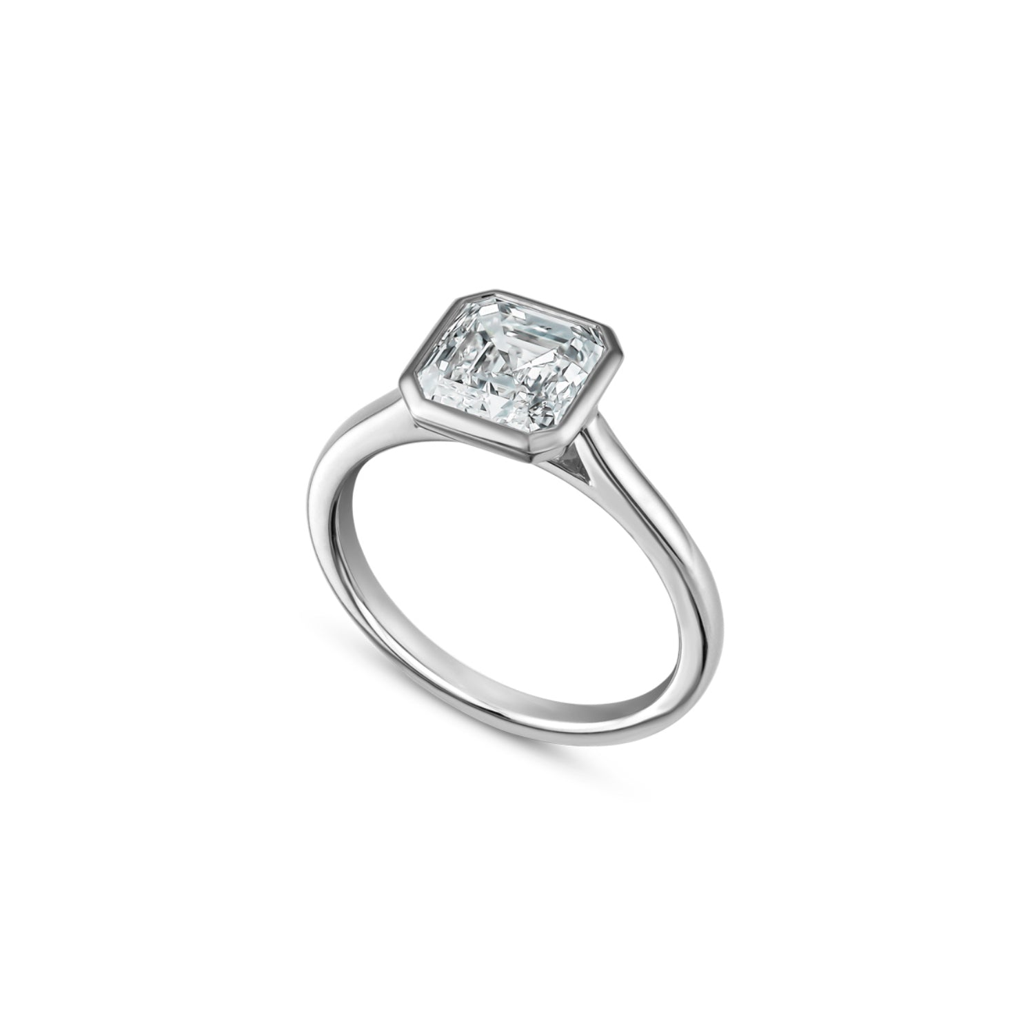 Asscher Cut Lab-Grown Diamond Bezel Solitaire Engagement Ring in White Gold Side View