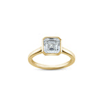 Asscher Cut Lab-Grown Diamond Bezel Solitaire Engagement Ring in Yellow Gold Front View