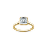 Asscher Cut Lab-Grown Diamond Bezel Solitaire Engagement Ring in Yellow Gold Front View
