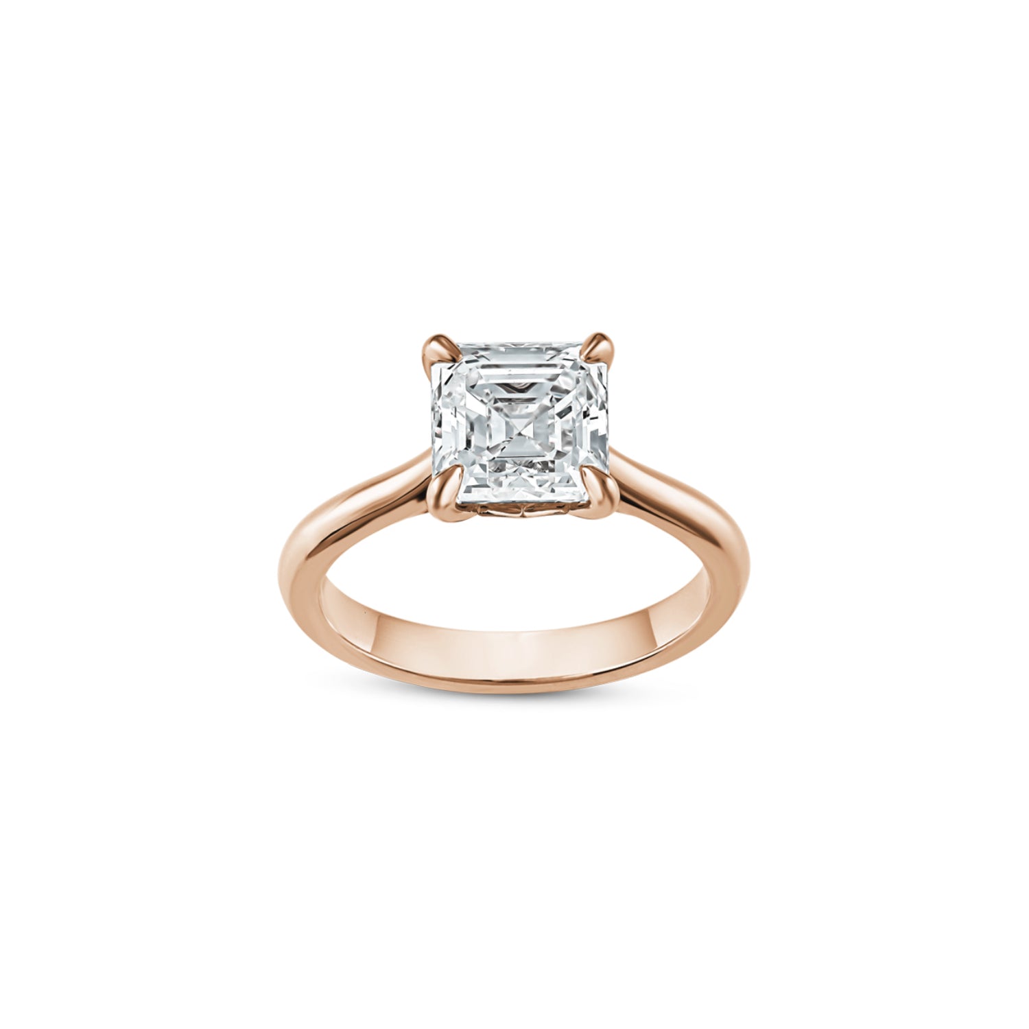 Asscher Cut Lab-Grown Diamond Solitaire Engagement Ring in Rose Gold Front View