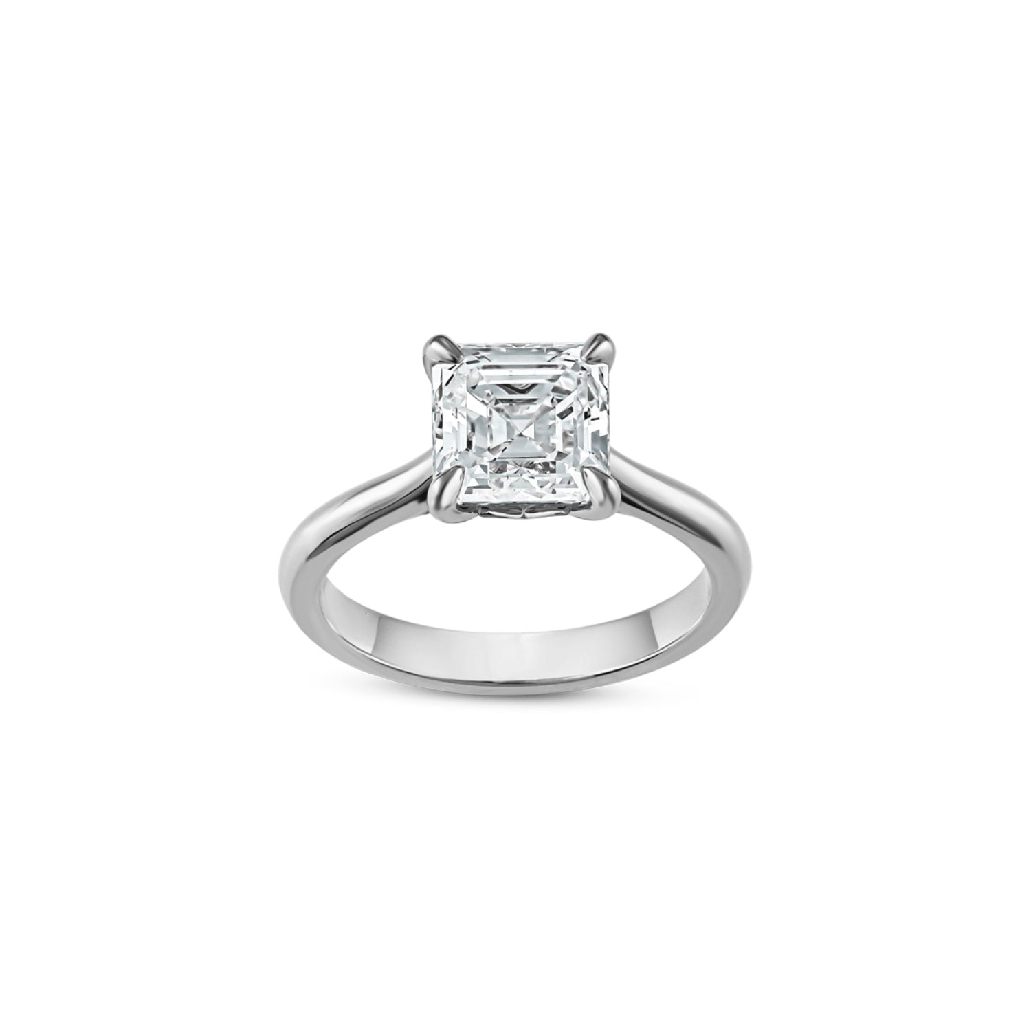 Asscher Cut Lab-Grown Diamond Solitaire Engagement Ring in White Gold Front View