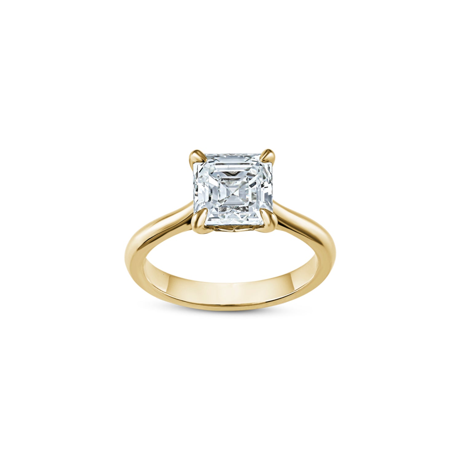 Asscher Cut Lab-Grown Diamond Solitaire Engagement Ring in Yellow Gold Front View