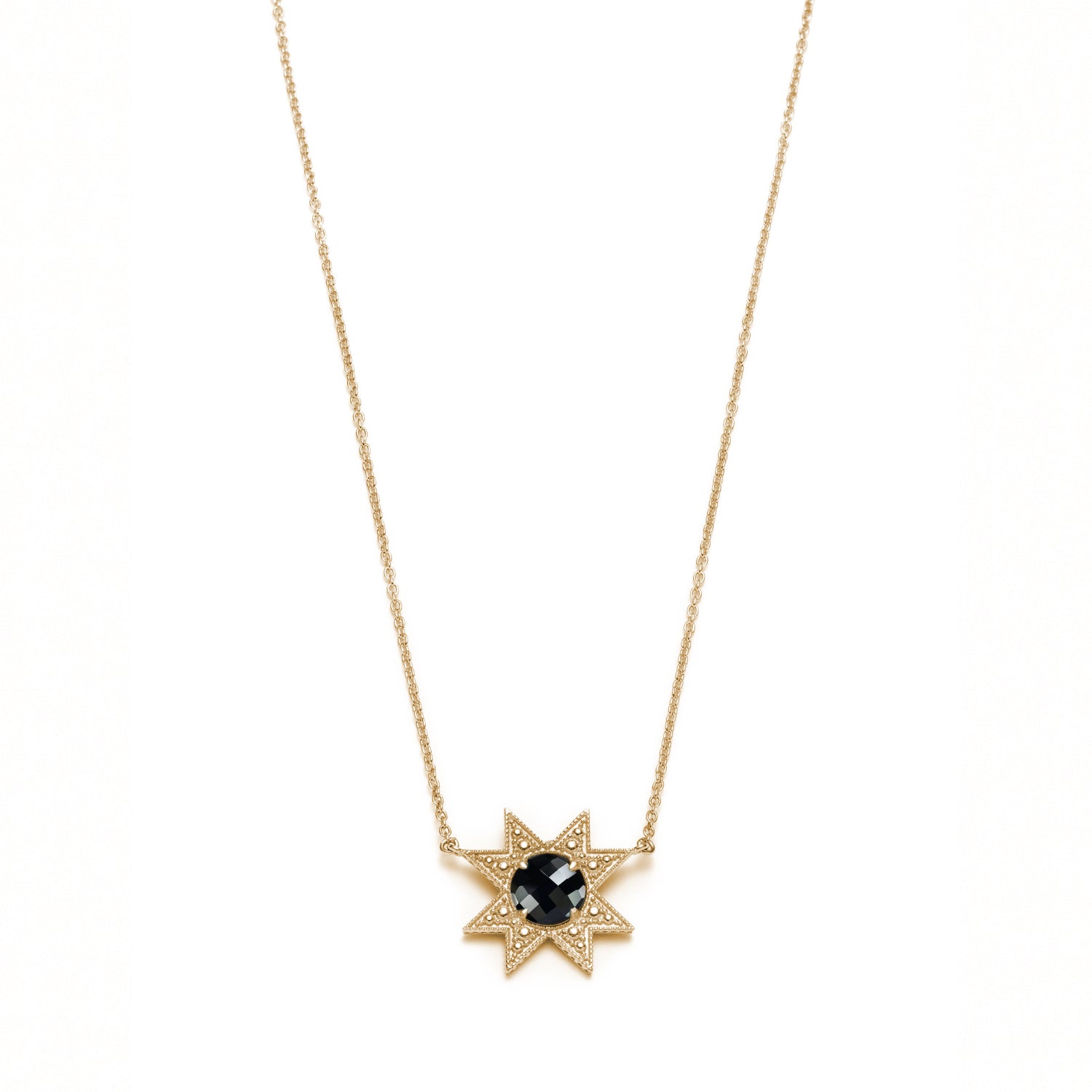 Asteri Checkerboard Cut Black Onyx Star Necklace in Yellow Gold