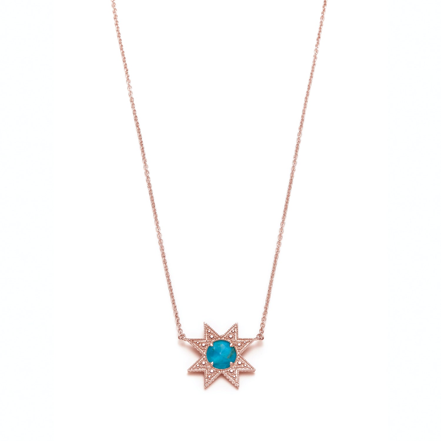 Asteri Checkerboard Cut Turquoise Star Necklace in Rose Gold