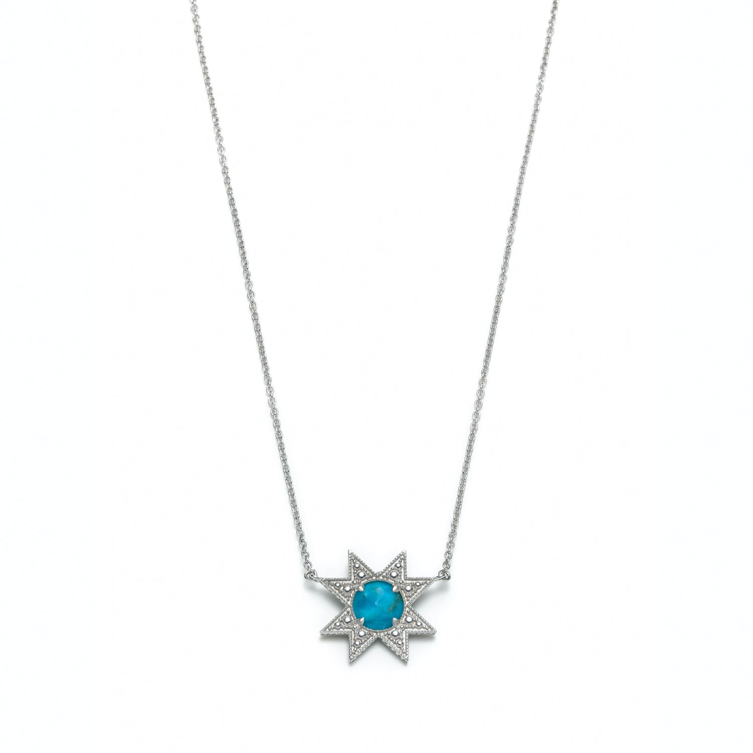 Asteri Checkerboard Cut Turquoise Star Necklace in Sterling Silver