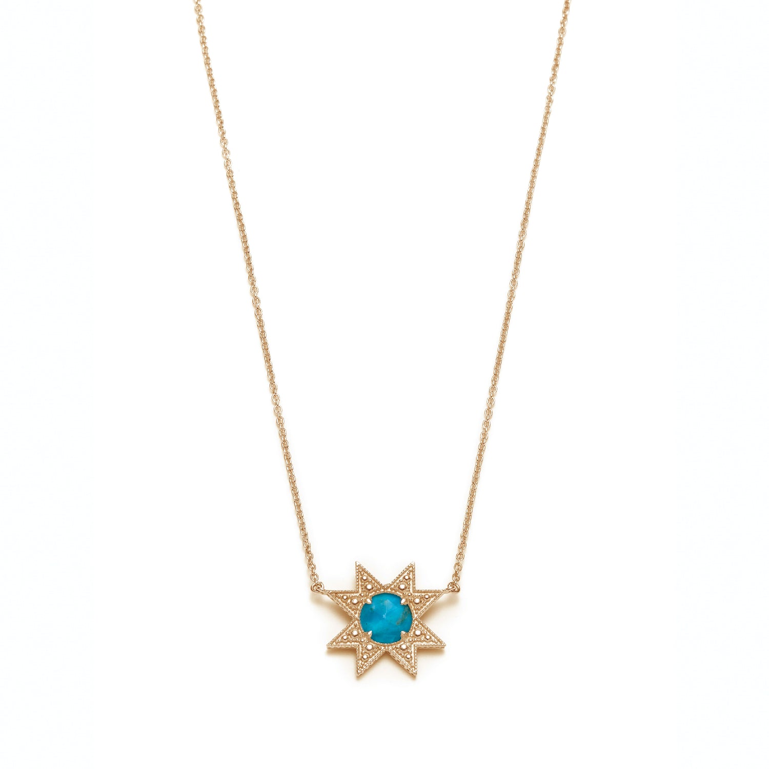 Asteri Checkerboard Cut Turquoise Star Necklace in Yellow Gold