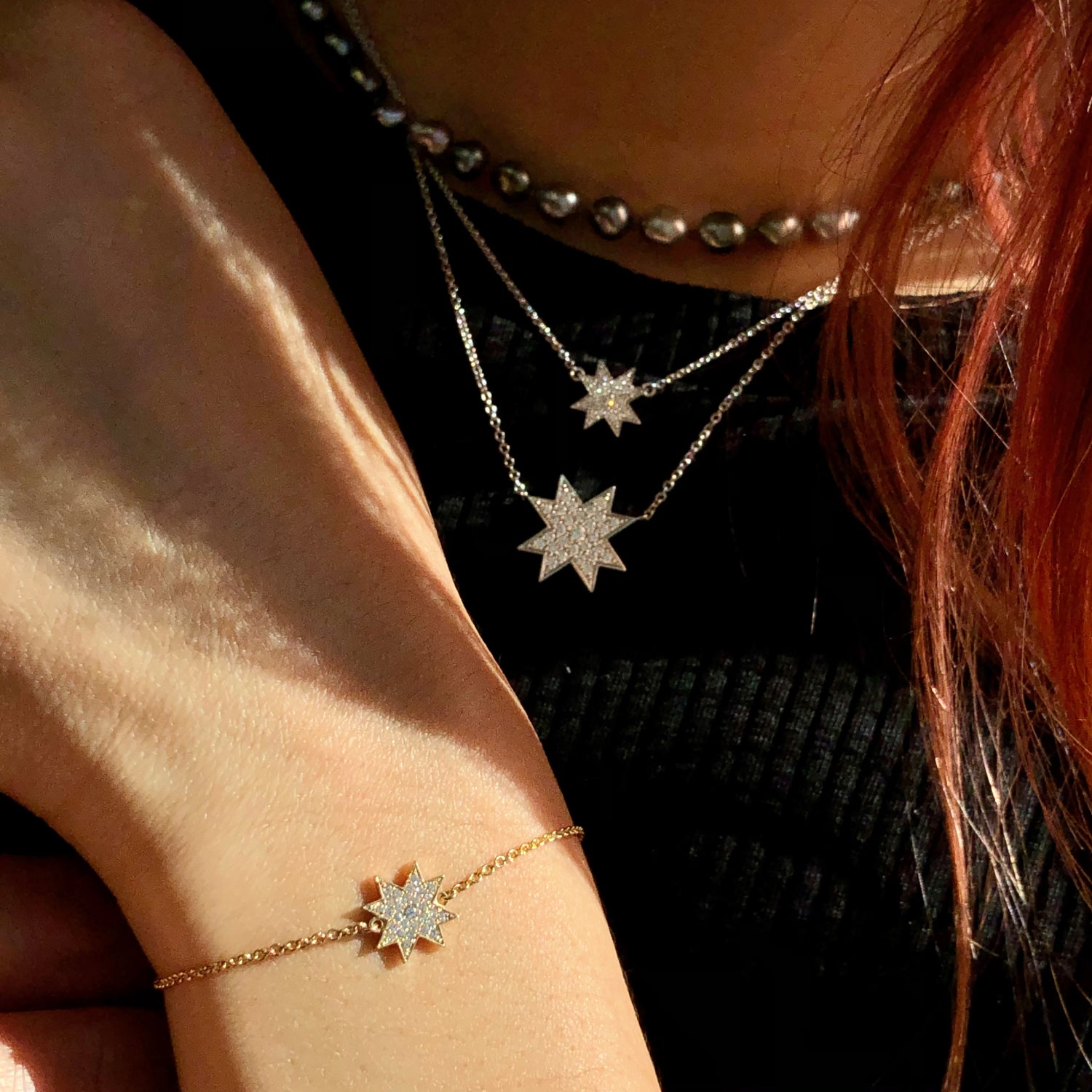 Asteri Diamond Pavé Mini Star Bracelet on a Hand