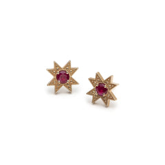 Asteri Round Cut Ruby Star Stud Earrings