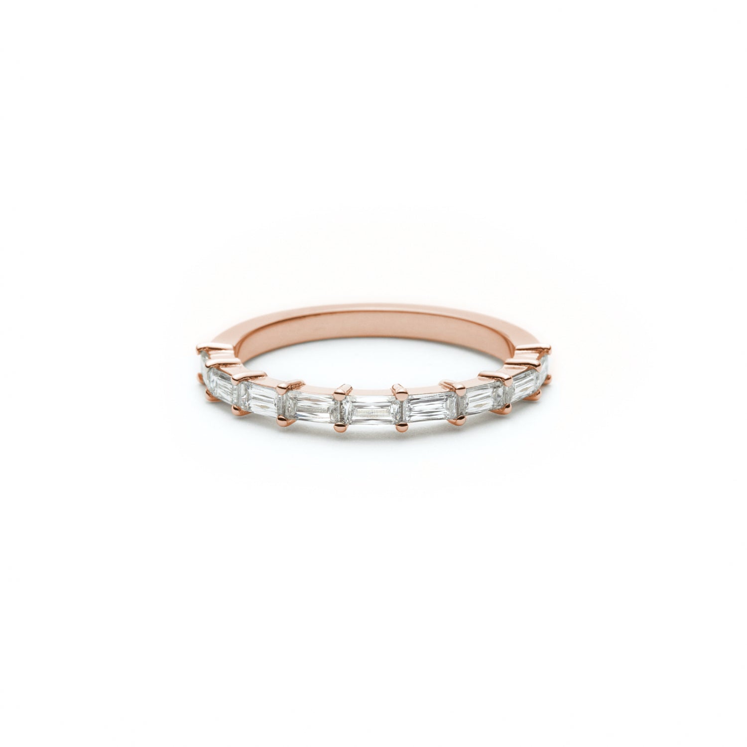 Baguette Cut Diamond Shared Prong Half-Eternity Ring in Rose Gold