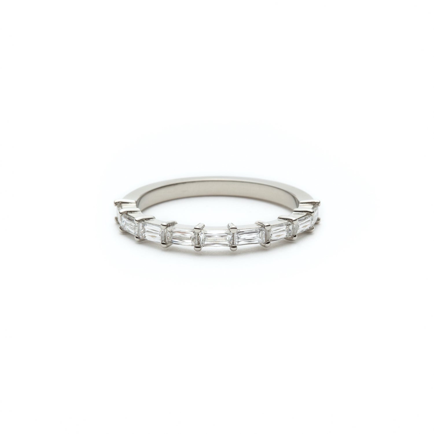 Baguette Cut Diamond Shared Prong Half-Eternity Ring in White Gold