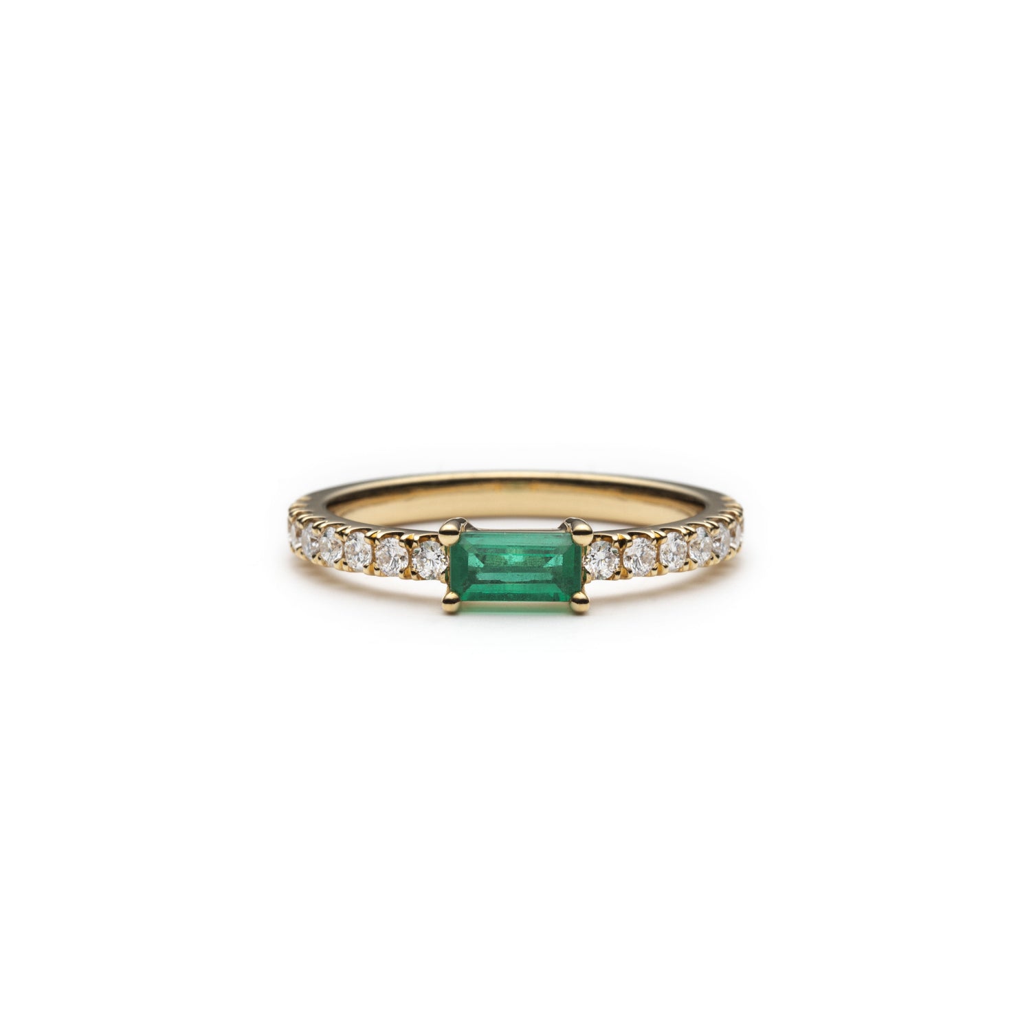 Baguette Cut Emerald Diamond Pavé Stackable Ring