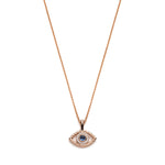 Blue Sapphire and Diamond Evil Eye Pendant in Rose Gold