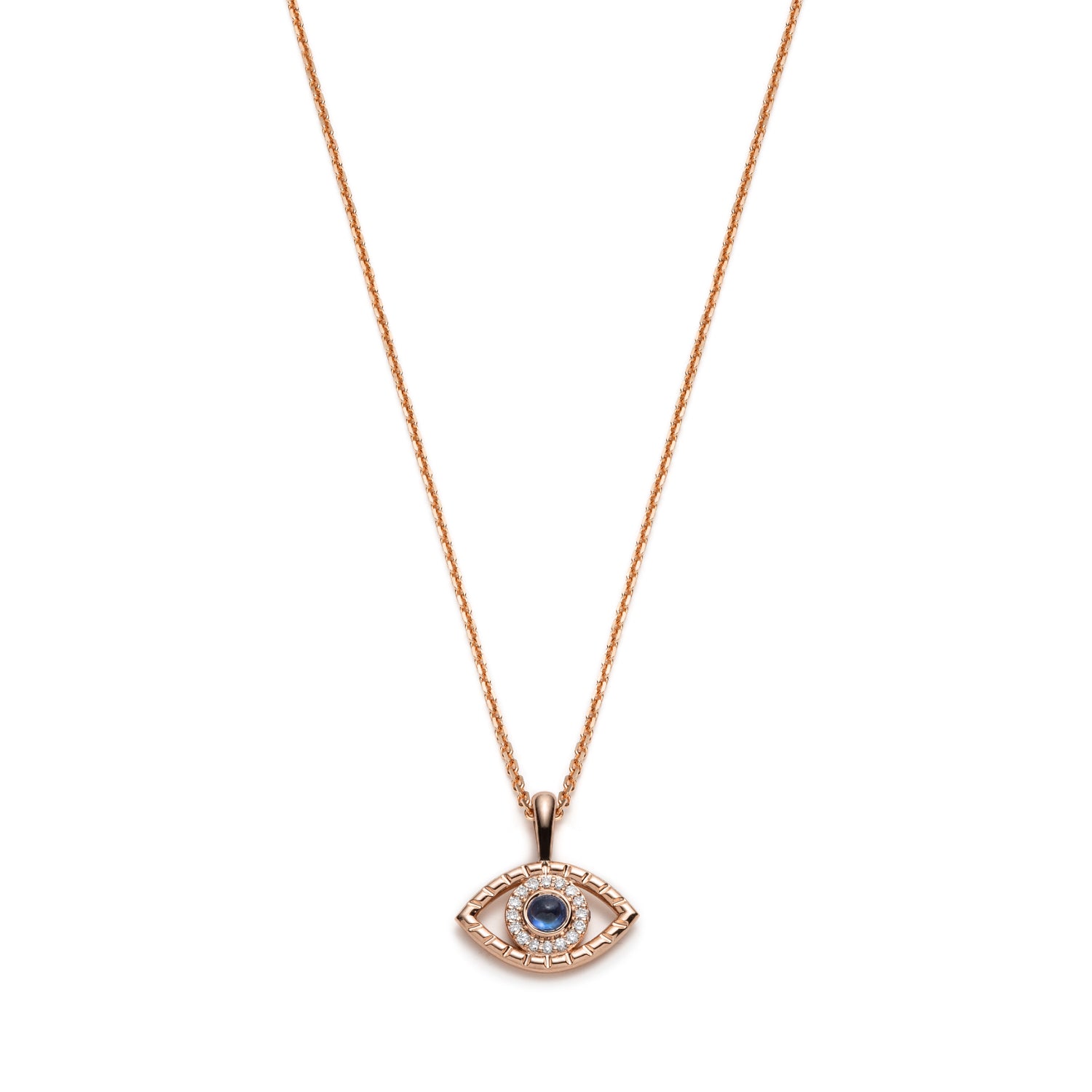 Blue Sapphire and Diamond Evil Eye Pendant in Rose Gold