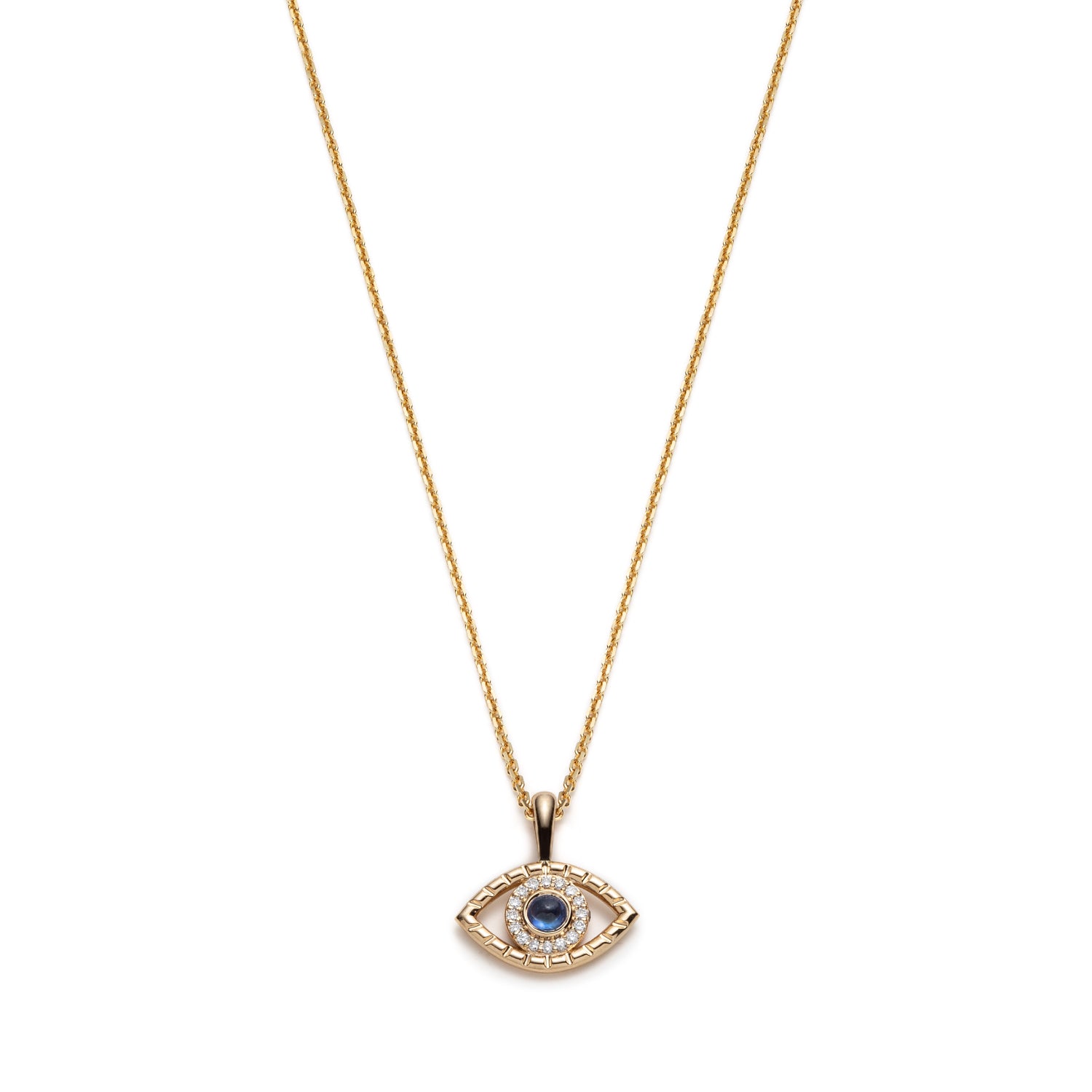 Blue Sapphire and Diamond Evil Eye Pendant in Yellow Gold