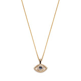 Blue Sapphire and Diamond Evil Eye Pendant in Yellow Gold