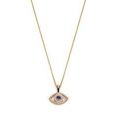 Blue Sapphire and Diamond Evil Eye Pendant in Yellow Gold