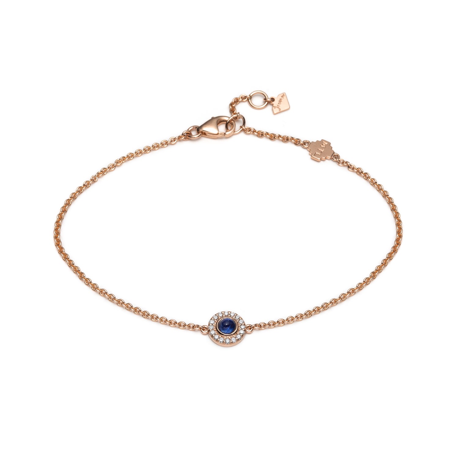 Cabochon Cut Blue Sapphire Diamond Halo Braceletin Rose Gold