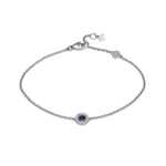 Cabochon Cut Blue Sapphire Diamond Halo Bracelet in White Gold