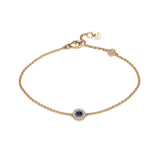 Cabochon Cut Blue Sapphire Diamond Halo Bracelet in Yellow Gold