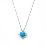 Cabochon Cut Turquoise and Lab-Grown Diamond Step Motif Necklace in White Gold
