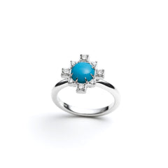 Cabochon Cut Turquoise and Lab-Grown Diamond Step Motif Ring in Sterling Silver