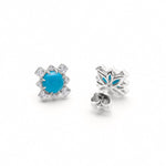 Cabochon Cut Turquoise and Lab-Grown Diamond Step Motif Stud Earrings in White Gold