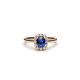 Cushion-Shaped Blue Sapphire Diamond Halo Ring