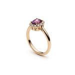 Cushion-Shaped Hot Pink Sapphire Diamond Halo Ring Side View