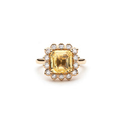 Cushion-Shaped Yellow Sapphire and Diamond Sunburst Halo Ring