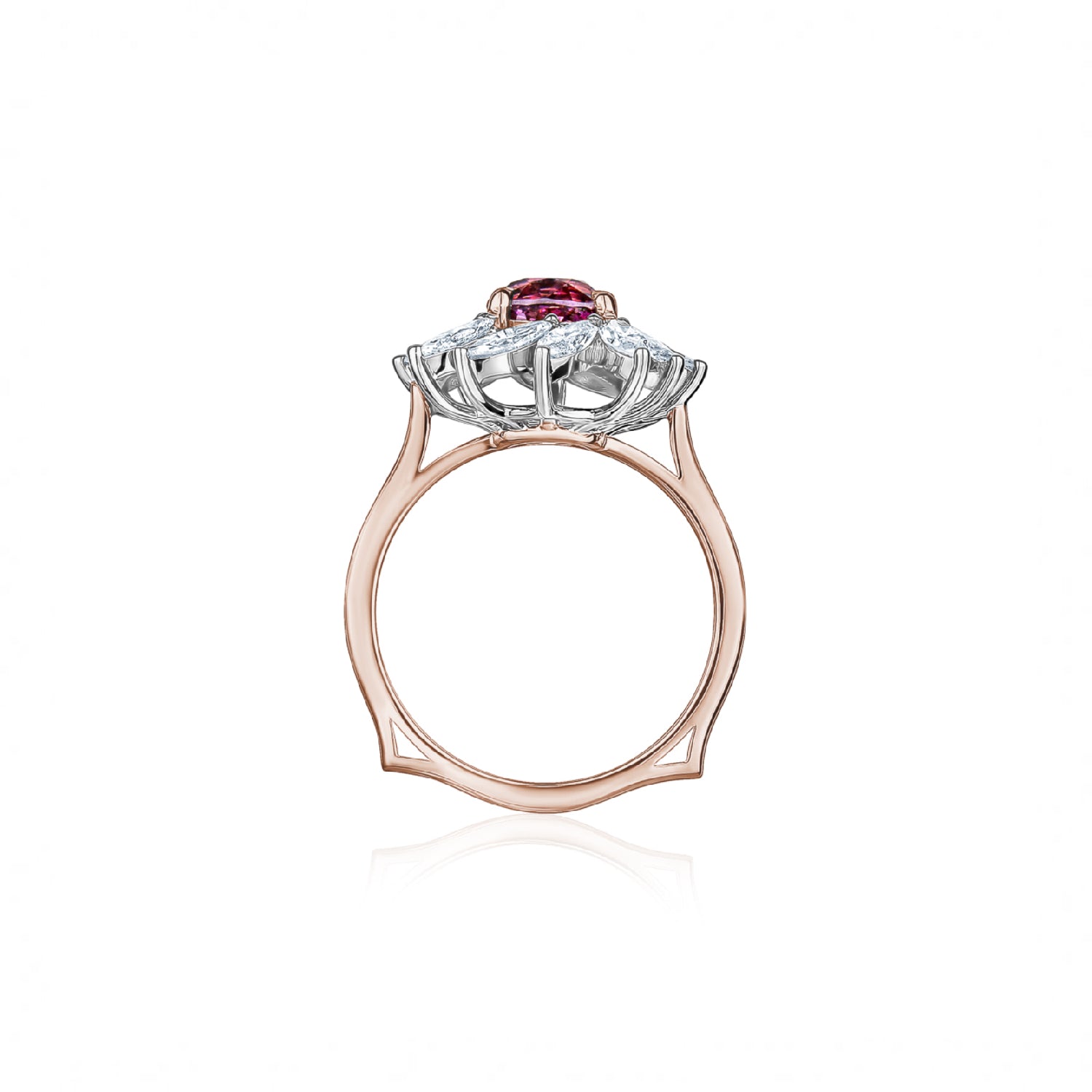 Cushion Cut Pink Spinel and Marquise Cut Diamond Engagement Ring in White and Rose Gold