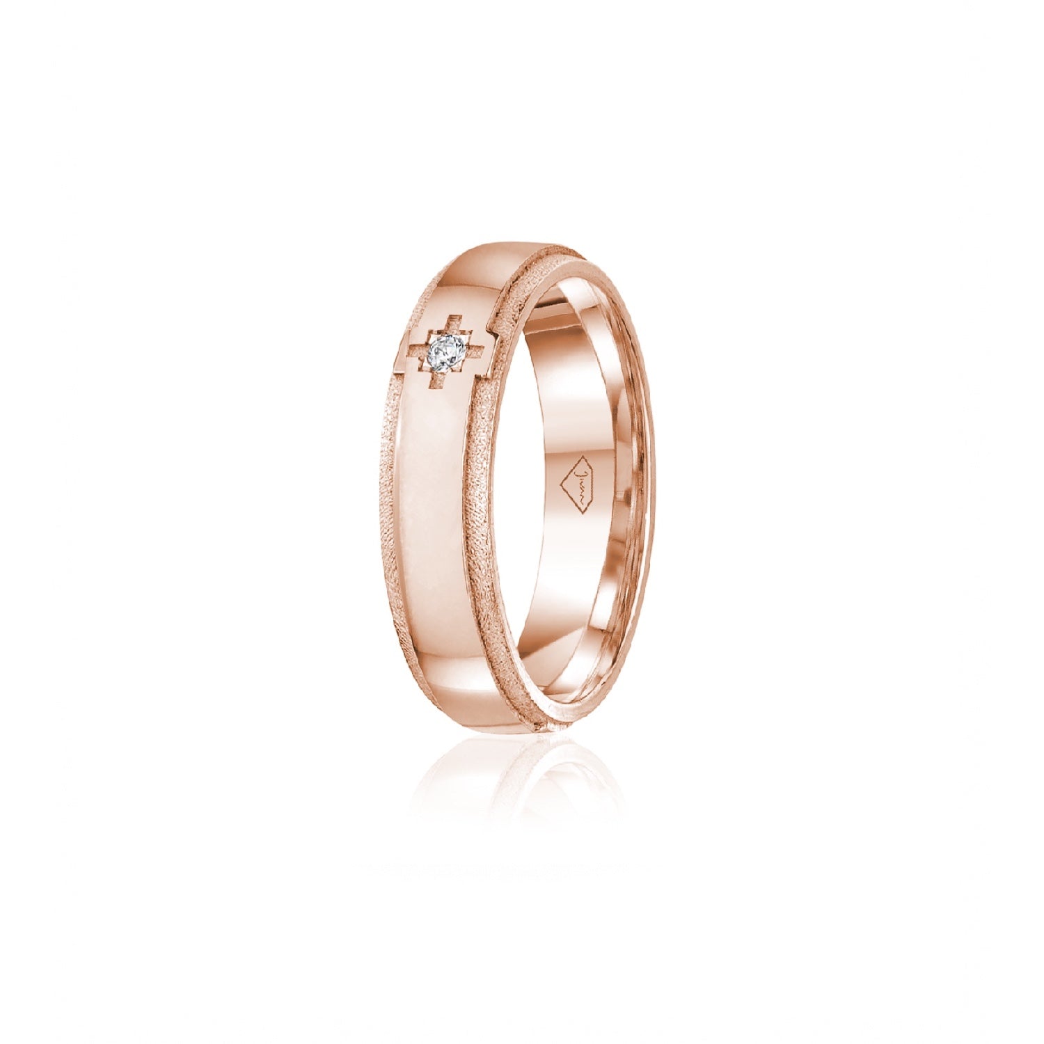 Diamond Accent Polished Finish Bevelled Edge 6-7 mm Wedding Ring in Rose Gold