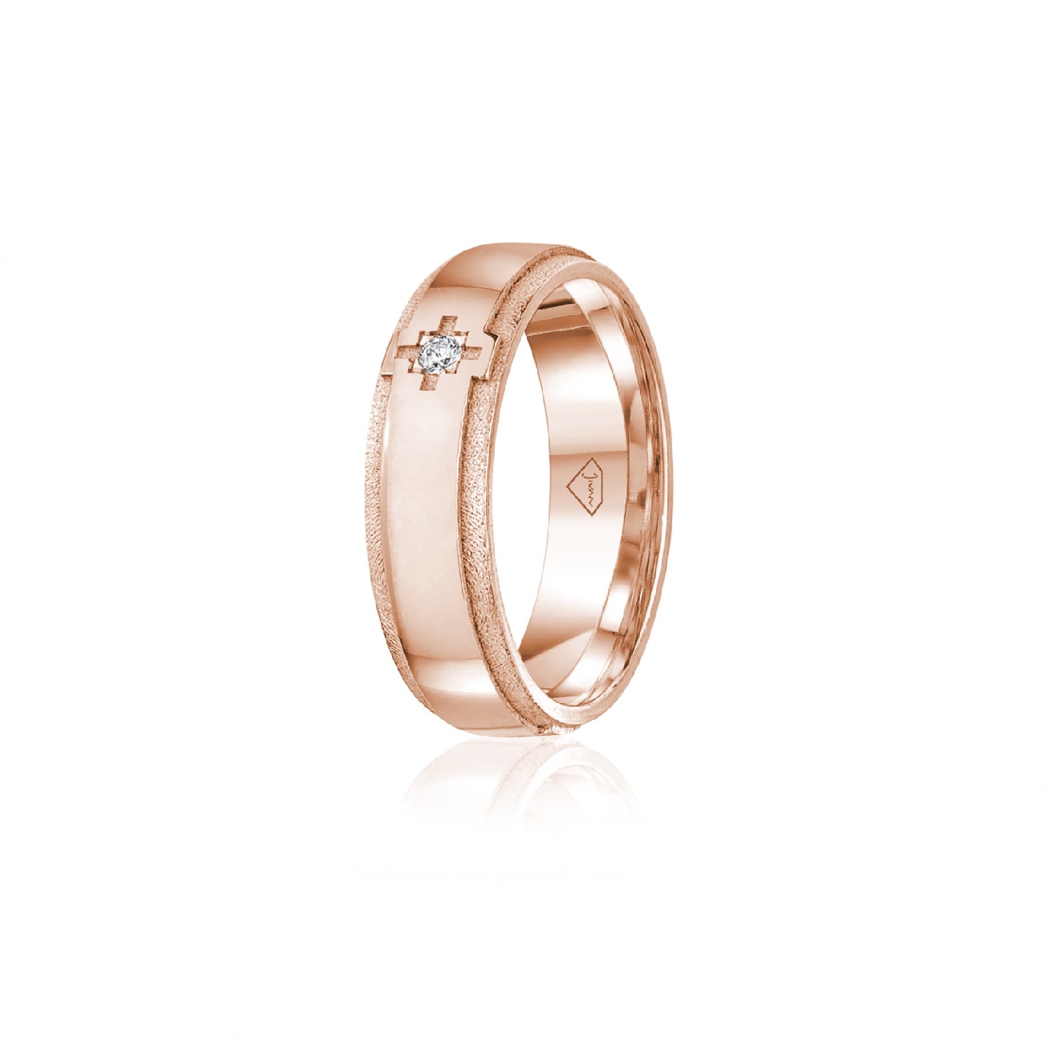 Diamond Accent Polished Finish Bevelled Edge 8-9 mm Wedding Ring in Rose Gold