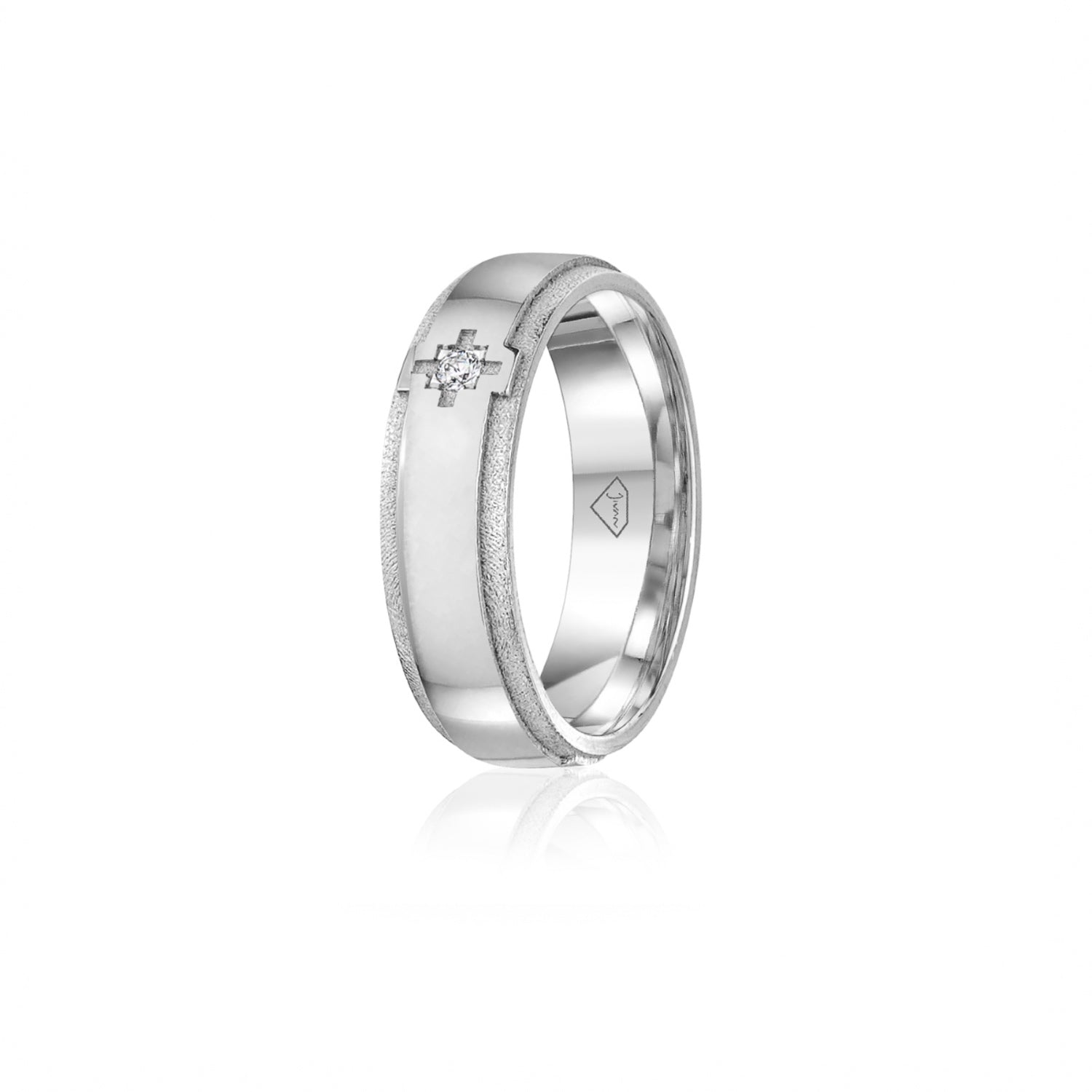 Diamond Accent Polished Finish Bevelled Edge 8-9 mm Wedding Ring in White Gold
