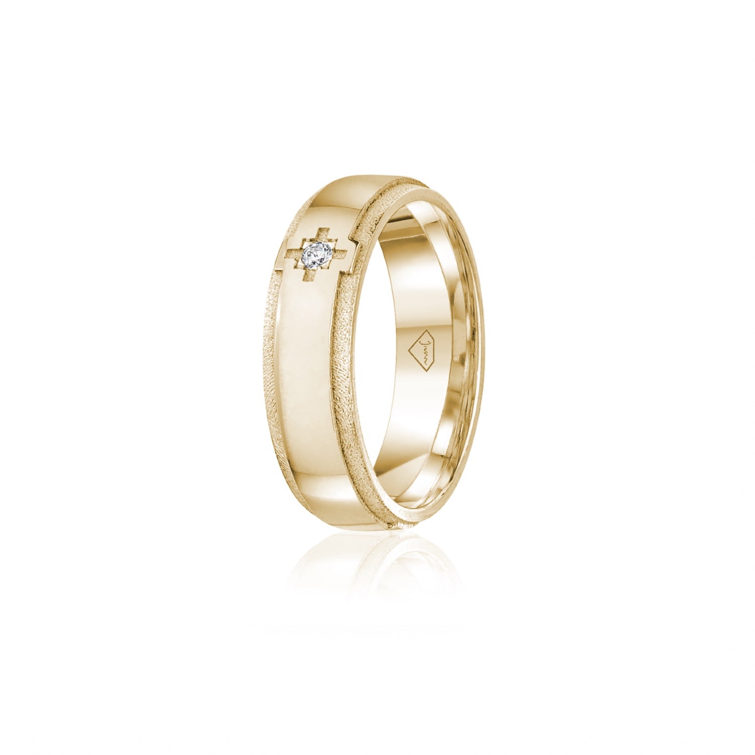 Diamond Accent Polished Finish Bevelled Edge 8-9 mm Wedding Ring in Yellow Gold