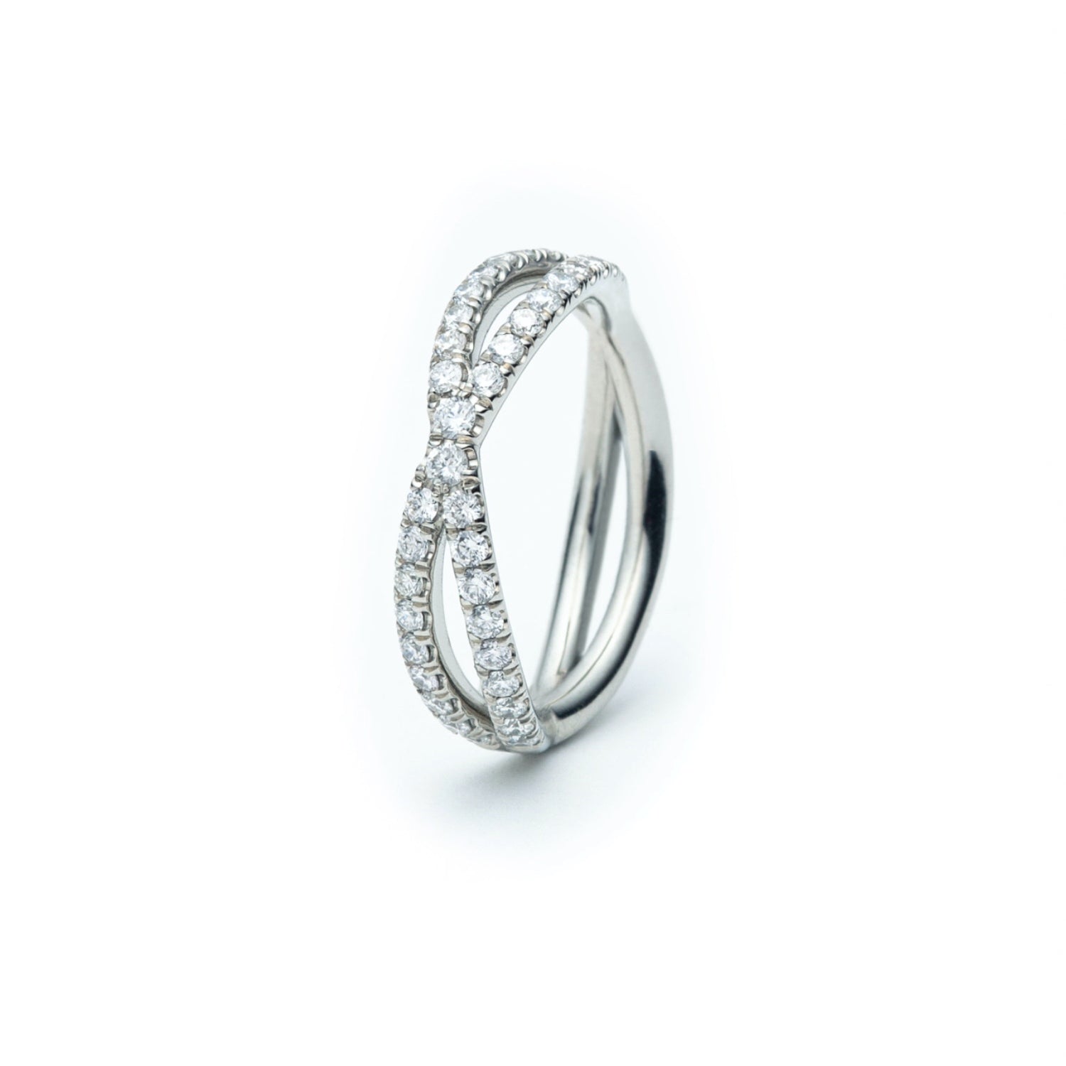 Diamond Pavé Crossover Eternity Ring in White Gold Side View
