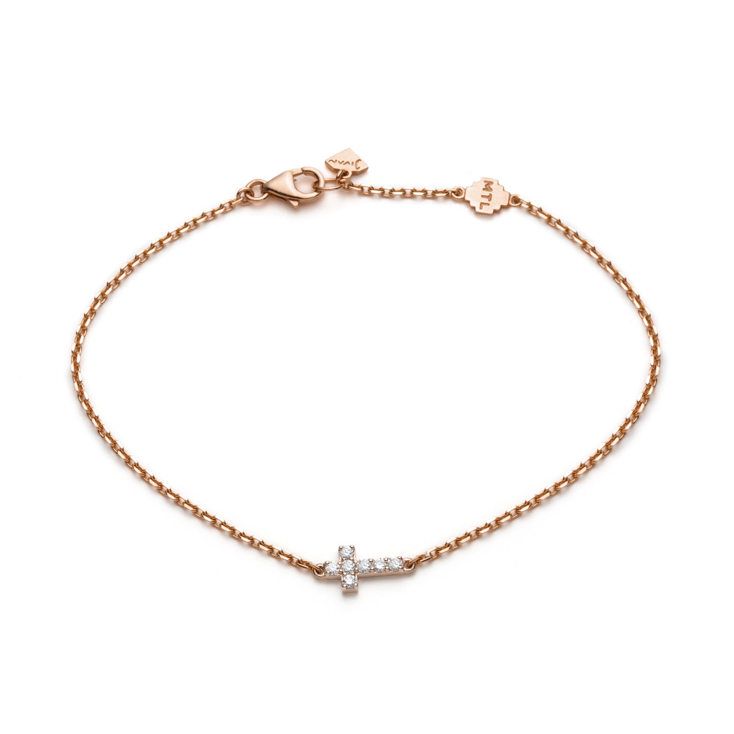 Diamond Pavé East-West Cross Bracelet in Rose Gold