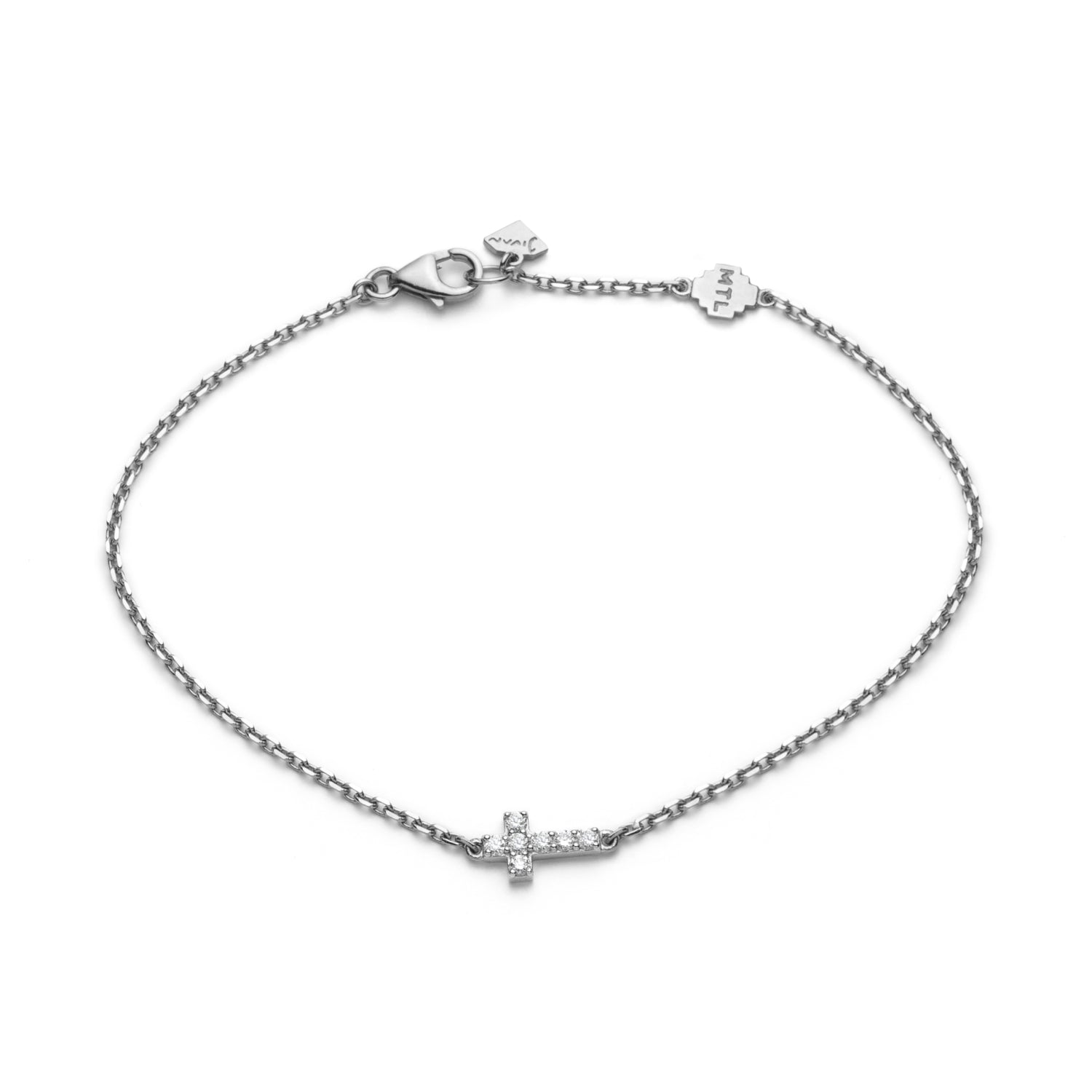 Diamond Pavé East-West Cross Bracelet in White Gold