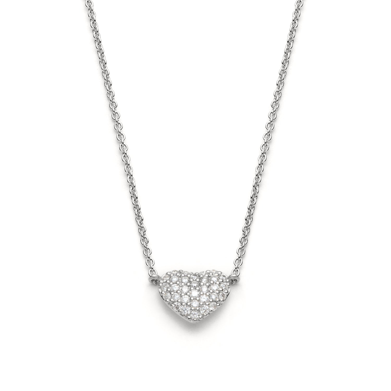 Diamond Pavé Heart Necklace in White Gold