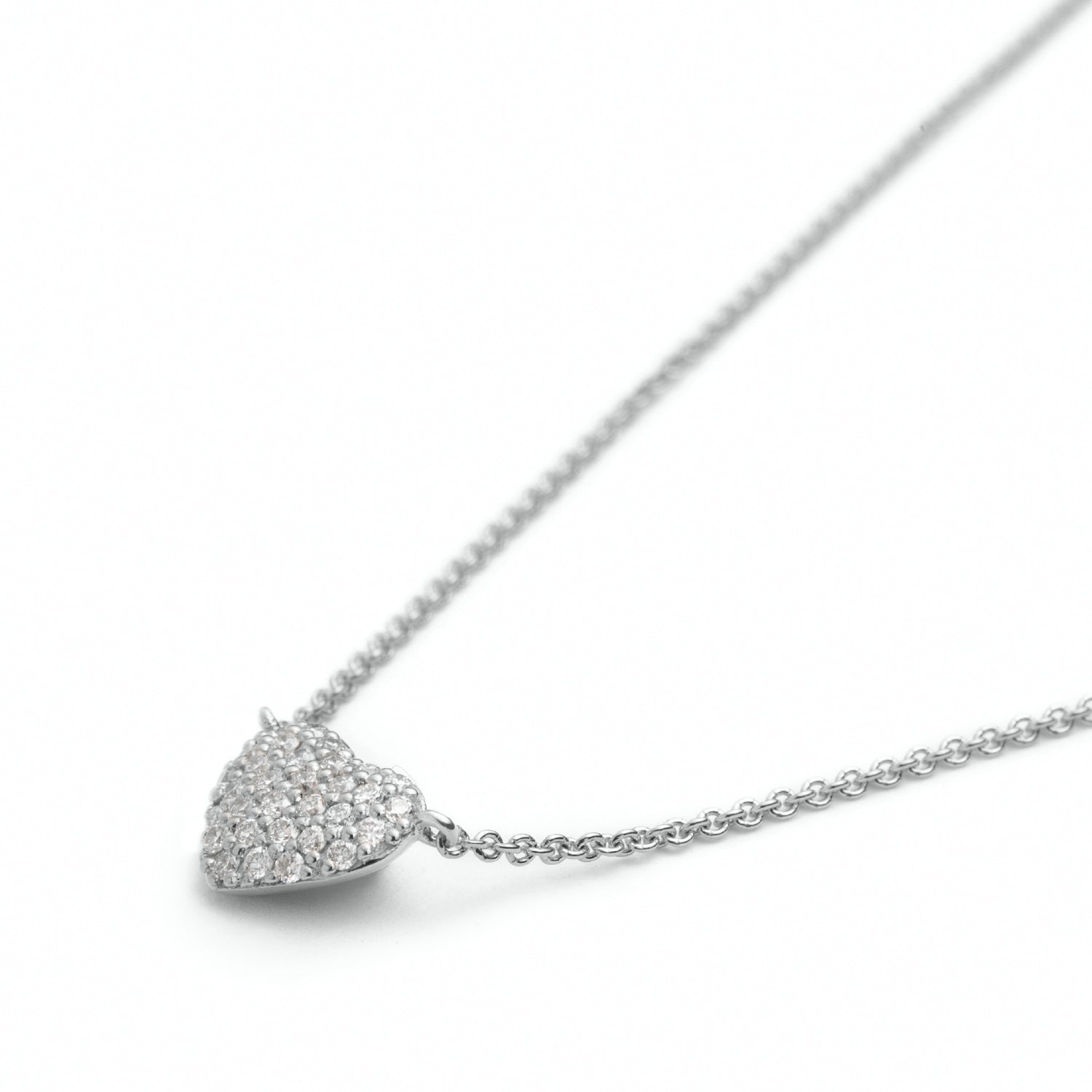 Diamond Pavé Heart Necklace in White Gold Side View