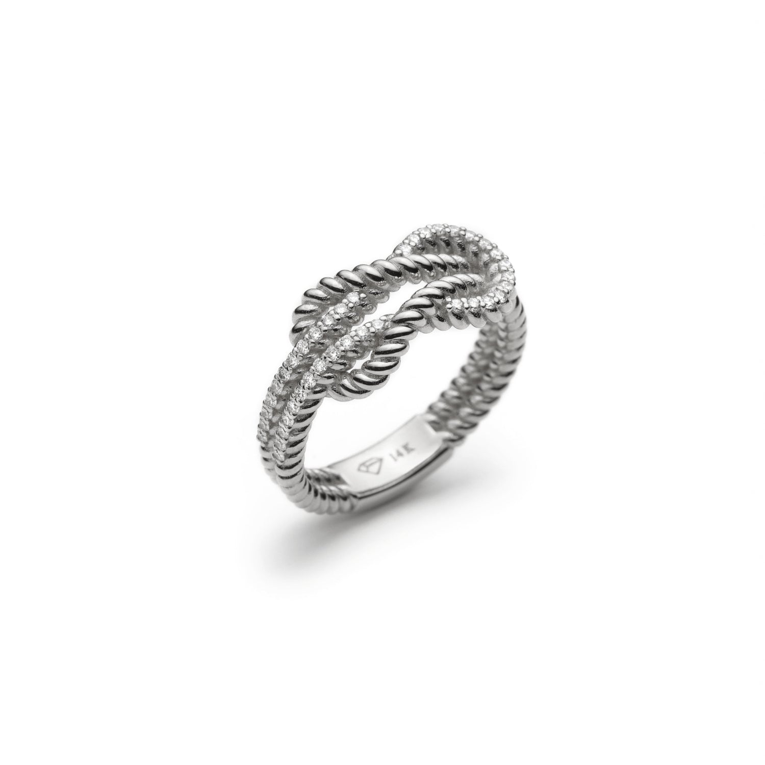 Diamond Pavé Love Knot Ring in White Gold Side View