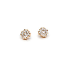 Diamond Pavé Mini Step Motif Stud Earrings in Yellow Gold