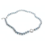 Diamond Pavé Reversible Step Motif Silver Pearl Necklace